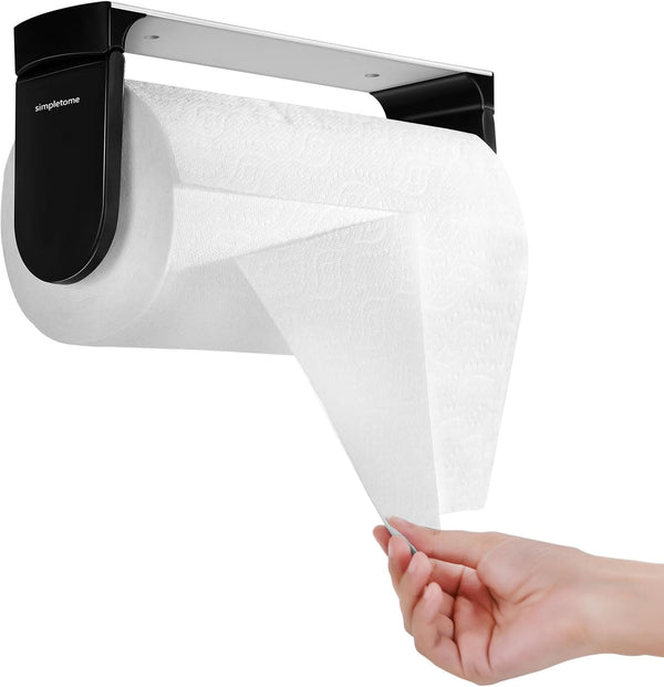 simpletome ONE HAND TEAR Paper Towel Holder, Under Cabinet Adhesive or Drilling Installation, Black