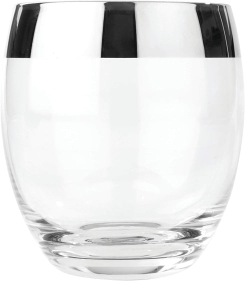 Viski Irving Chrome Rim Crystal Lowball Tumblers - Set of 2, 9 oz Gold Rimmed Cocktail Glass Gift Set