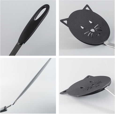 Nylon Turner Cute Cat Shape Small Heat Resistant Wok Spatula - Non Stick Cookware with Stainless Steel Bracket for