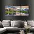 Grand Teton Sunset Landscape Paintings, 3 Panel Wall Art Prints on Canvas, Framed 36" Wx16" H House Decor
