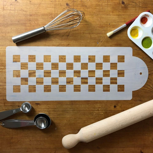 Designer Stencils C721 Checkerboard Cake Stencil Side, Beige/Semi-Transparent