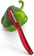 Triangle Swivel Peeler in Red, Stainless Steel Serrated Twin Blade for Soft Fruits & Vegetables, Dishwasher Safe