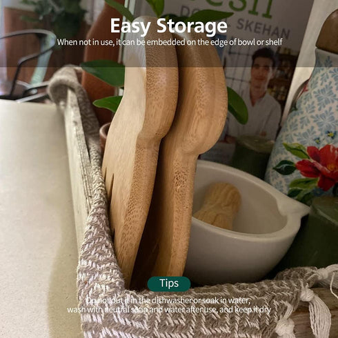 Bamboo Salad Hands, 2pcs 7.1in Bamboo Salad Server, Kitchen Helper with Smooth Surface, Salad Claws Set for Serving