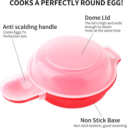 2 Sets Microwave Egg Cooker, 1 Minute Fast Egg Hamburg Omelet Maker Kitchen Cooking Tool, Red and Clear