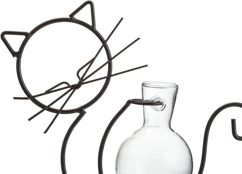 TJ Global Cat Glass Planter Vase Holder, Plant Terrarium, Propagation Station, Metal Stand for Hydroponics Plants Home