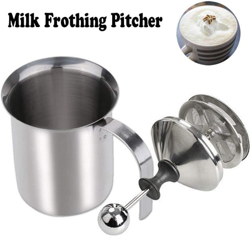 HOMEGOAL Chocolate(14-Ounce/400ml) Milk Frother, Stainless Steel Manual Milk Foamer, Handheld Coffee Milk Frothing