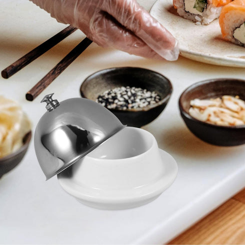 Ceramic Butter Dish with Lid - Stainless Steel Dome Container for Countertop, Kitchen Use