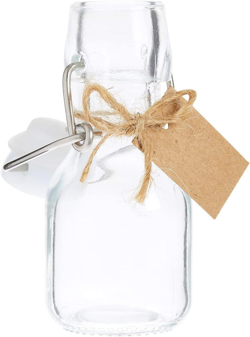 BLUE PANDA 15 Pack Small Swing Top Glass Bottles - 2 oz/60 ml with Lids, Stoppers, Tags & Jute Twine