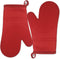 Red Oven Mitts Heat Resistant Silicone, Non-Slip, Flexible, Durable, Cotton Lining, Easy Clean, Pair of 2 for Cooking,