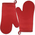 Red Oven Mitts Heat Resistant Silicone, Non-Slip, Flexible, Durable, Cotton Lining, Easy Clean, Pair of 2 for Cooking,