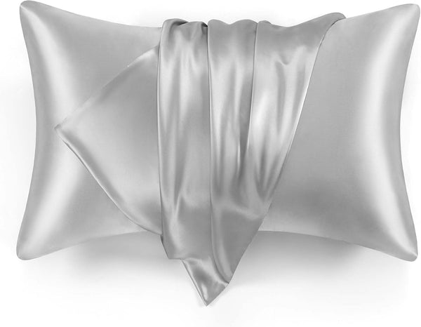 Love's Cabin Satin Pillowcase for Hair and Skin, Light Grey, 20x30 inches, Set of 2