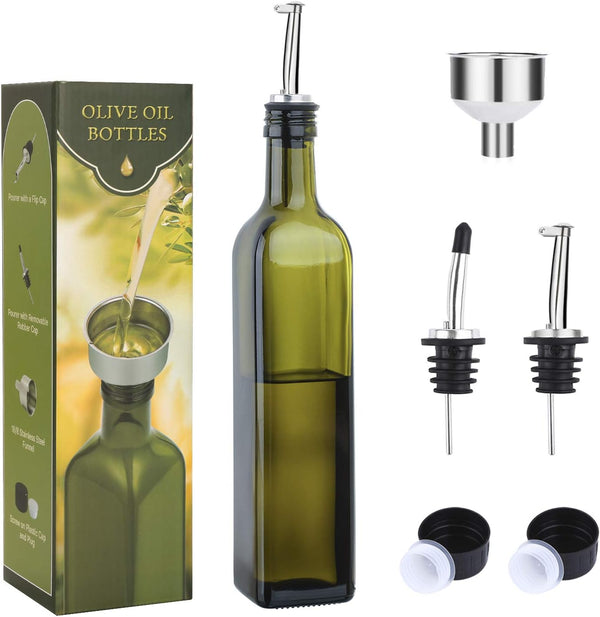 AOZITA 17oz Glass Olive Oil Bottle Dispenser - 500ml Green Oil and