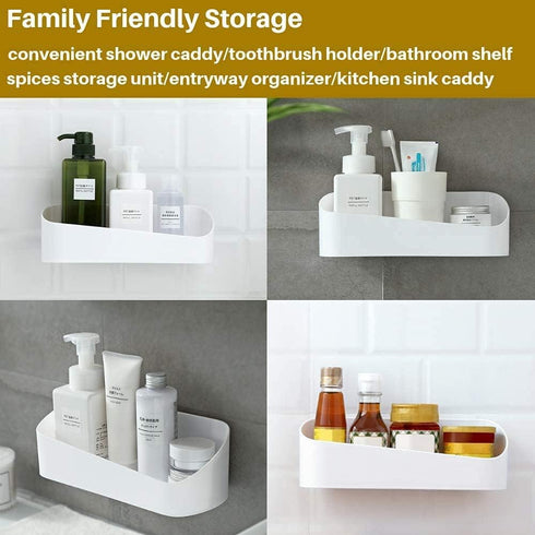 SUNFICON Adhesive Shower Caddy, Wall Mounted Bathroom Shelf Organizer with 2 Clear Adhesives for Shower Room