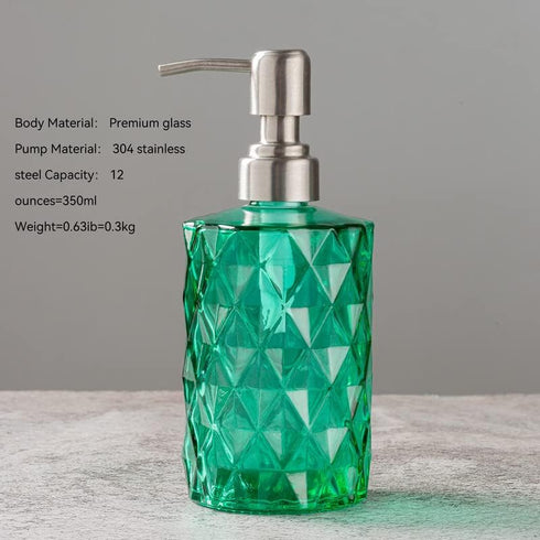 Easy Tang Glass Soap Dispenser, 12 Oz Crystal Design with Silver Pump, Green