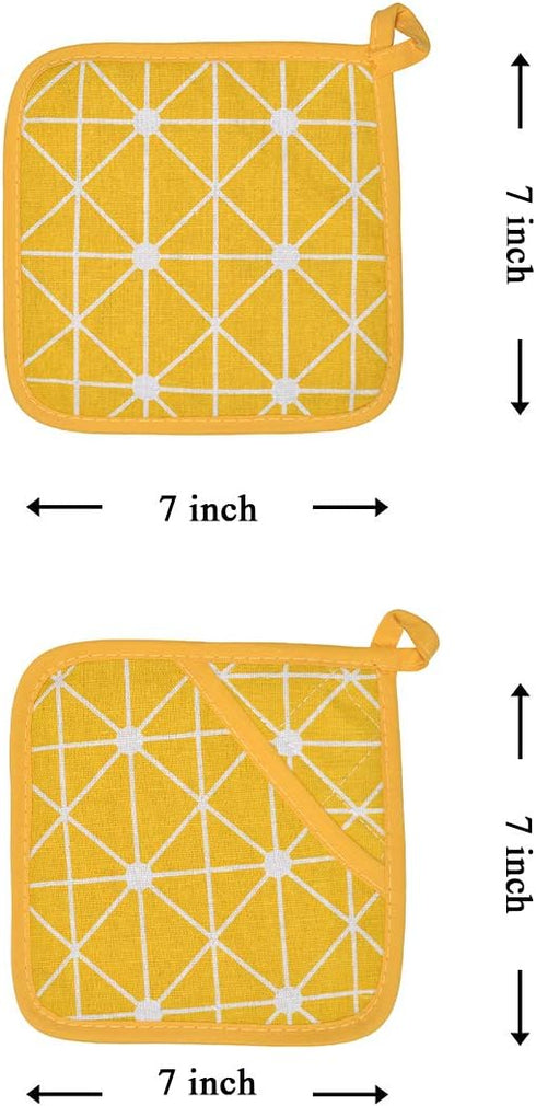Oven Mitts and Potholders BBQ Gloves, 4-Piece Set Yellow, Non-Slip Cooking Gloves for Baking Grilling