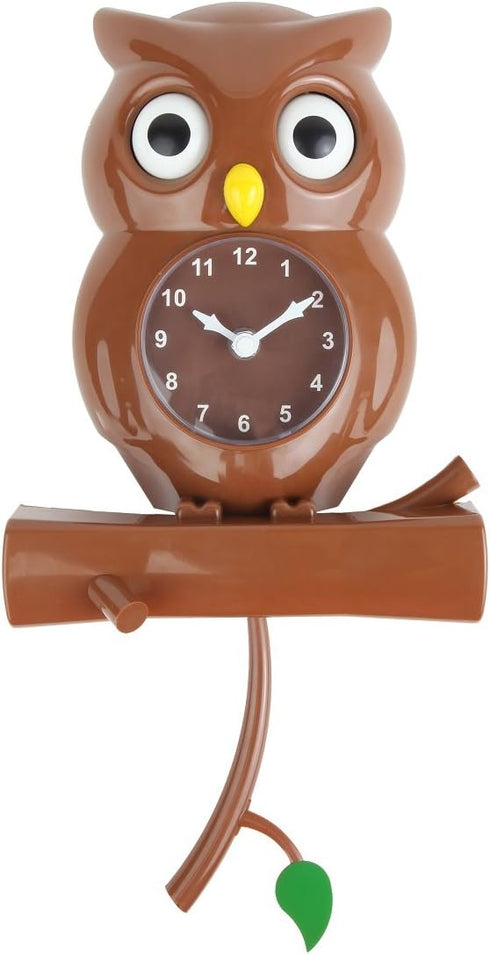 Lily's Home Pendulum Owl Clock, Brown (15 Inches) – Battery Powered, Revolving Eyes, Whimsical Bedroom Décor