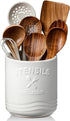 AISBUGUR Large Ceramic Utensil Holder, 7.5" H×6.3" W with Slanted Mouth, Non-Slip Cork Base for Kitchen Counter