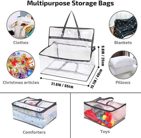 Clear Clothes Storage Bag Organizer with Reinforced Handle, Vinyl Bags for Comforter, Blanket, Bedding - 3 Pack, 55 L,