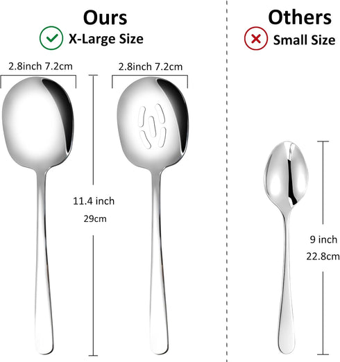 Extra Large Serving Spoons x2, Slotted Serving Spoon x2, 11.4 inch Silverware Set, Food-grade 18/8 Stainless Steel for