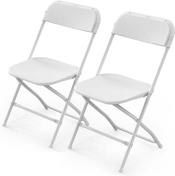 VINGLI White Plastic Folding Chairs, Set of 2, Heavy-Duty Commercial Seats with