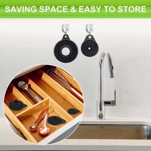 3 Sizes Kitchen Funnel Set, Food Grade Silicone Collapsible Funnels for Filling Bottles, Liquid & Powder Transfer