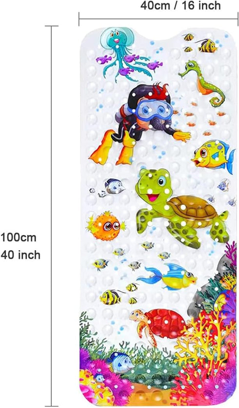 yuxiaoshi 40 16 Inch youxiaoshi Baby Bath Mat, Bathroom Bathtub Mat for Kid's, Cartoon Bath Tub Shower Mat with Drain