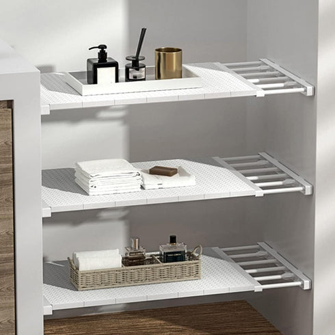 LIYIVNAA Closet 16.54'' Extendable Shelf Tension Rod Adjustable Clothes Hanger DIY Cabinet Storage Holder Wardrobe