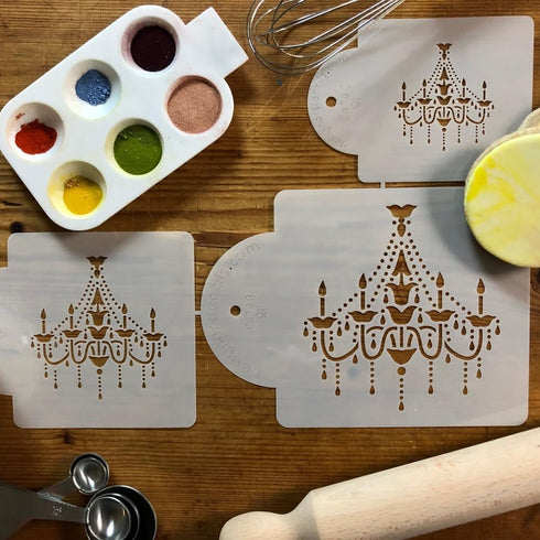 Designer Stencils Chandelier Stencil Set, Cake and Cookie Stencils, Beige/Semi-Transparent