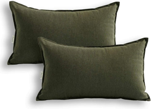 Jeanerlor Cotton Linen Decorative Throw Pillow Case Cushion Cover, 12"x20" (30 x 50cm), 2 Pcs, Olive Green with Twin