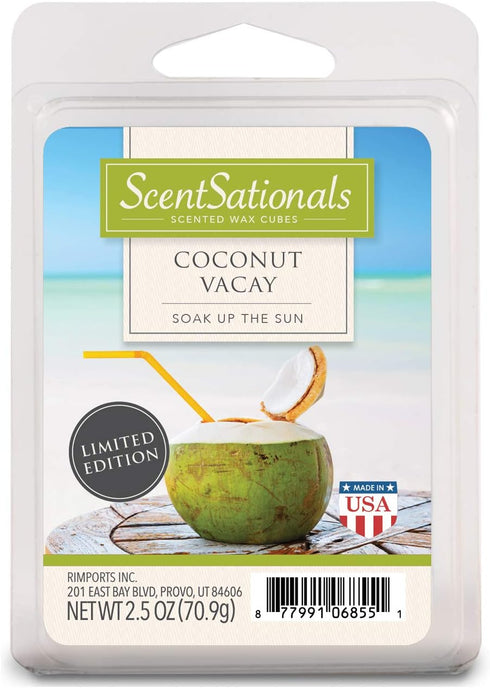 Scentsationals Coconut Vacay 2.5 oz Fragrant Melts, 6 Scented Wax Cubes, Small Green