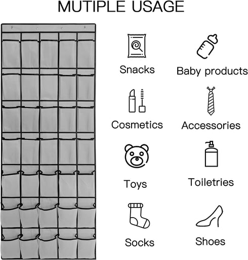 1 Pack 35 Breathable Mesh Pockets Large Hanging Shoe Organizer, Over The Door Rack for Closet Storage, Grey