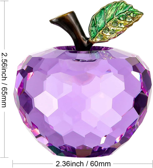 Crystal Apple Figurine Paperweight, Handmade Purple Statue Ornament, Collectible Home Decoration, Gift Box Included