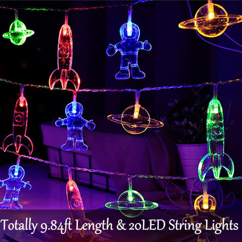 20 Fielegen LED Children's Room LED String Light Astronaut Spaceship Rocket Outer Space Room Decor Holiday Party Lights
