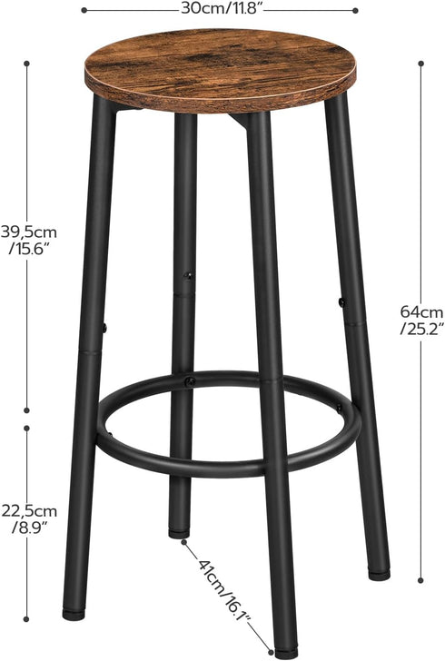 Set 2 BF03BY01 HOOBRO Bar Stools, of Bar Chairs, Kitchen Round Height Stools with Footrest, Breakfast Bar Stools