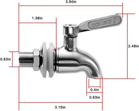 Oak Leaf Replacement Spigot for Beverage Dispenser, Stainless Steel Faucet, Food Grade, 2 Pack