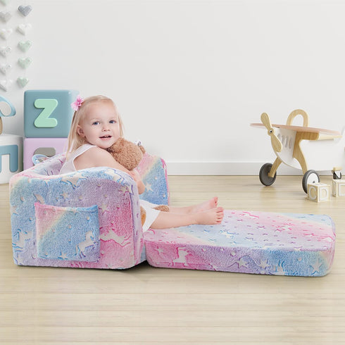 2 -in-1 Toddler Chair and Couch, Toddler Couch Fold Out, Convertible Chairs for Toddlers Comfy Sofa to Lounger