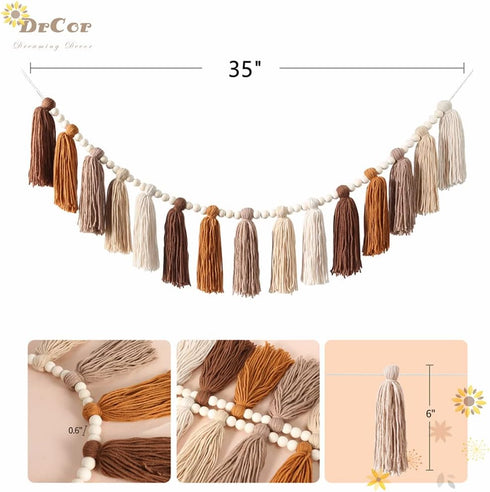 Cozy DrCor Boho Terracotta Rainbow Tassel Garland Western Handmade Yarn Banner for Classroom, Nursery, Kids Room, Home