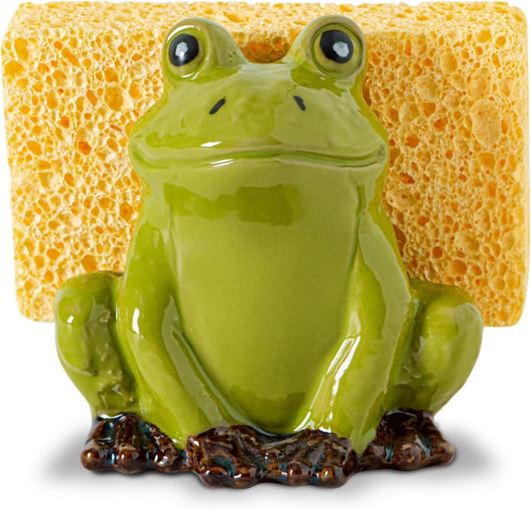 dgudgu Frog Sponge Holder for Kitchen Sink Cute Kitchen Sponge Holder Ceramic Kitchen
