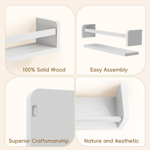 16.5 Inch Set 3 Floating Wall Nursery Book Shelves for Bedrooms Kids White Wooden Baby Book Shelf for Kids Rooms