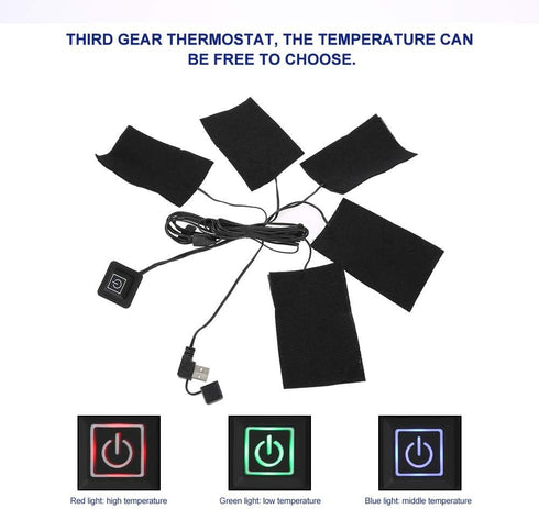 USB Electric Heated Pad, Five Heater Pads, Carbon Fiber Heated Sheet, Temperature Warmer Tool