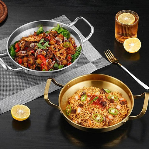 Gold Paella Pan, Stainless Steel Food Serving Skillet, 8.6 inch (22cm)