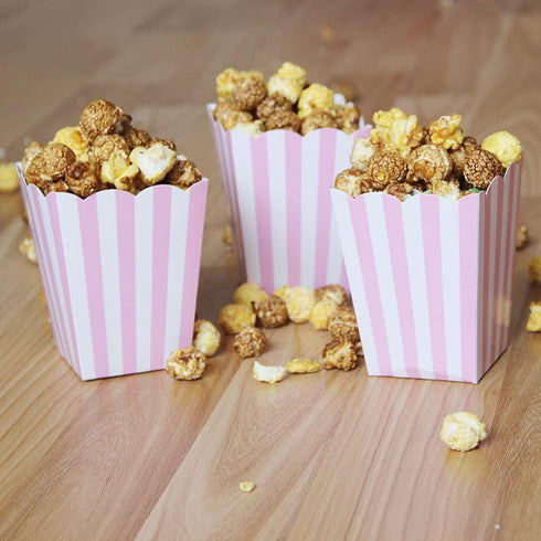 24pcs Mini Paper Popcorn Boxes - Candy Container for Party Favor Supplies, Pink-Striped Design