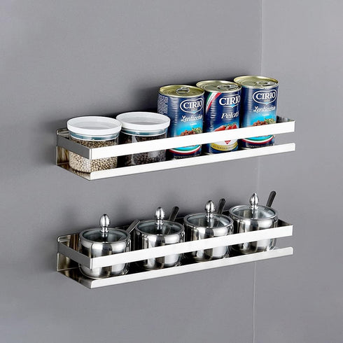 CONRUSER Wall Mounted Spice Rack, Stainless Steel Kitchen Organizer Shelves Hanging Storage Shelf Brushed Steel Seasoning Rack (20CM) by CONRUSER