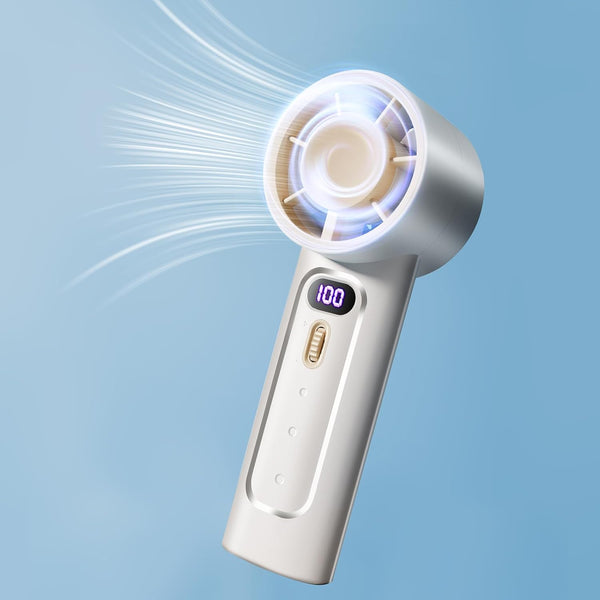 Portable Handheld Fan - Speed Adjustable Turbo Mini Fan, 4000mAh Rechargeable for Camping, Women, White