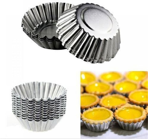Non-Stick Egg Tart Molds, Carbon Steel Mini Baking Cup, Reusable Round Muffin Cups for Pies, Desserts