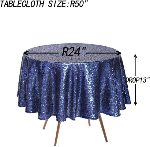JYFLZQ Navy Blue Sequin Tablecloth, 50" Small Round Sparkly Glitter Table Cover for Graduation, Retirement, Birthday