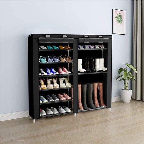 Shoe Rack Storage Organizer, 7 Tier Double Row Free Standing Rack for 24-27 Pairs with Dustproof Cover