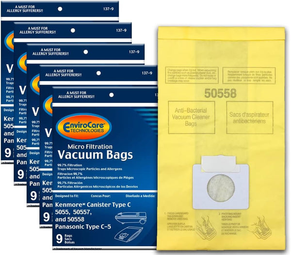 EnviroCare Replacement Vacuum Bags for Kenmore Canister Type C or Q 50555, 50558, 50557, Panasonic Type C-5 (45 Pack)