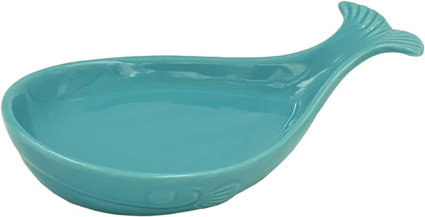 Aqua Blue Whale Spoon Rest for Kitchen Counter, Ceramic Spoon Holder for Stove Top, Modern Farmhouse Kitchen Décor, 7.8