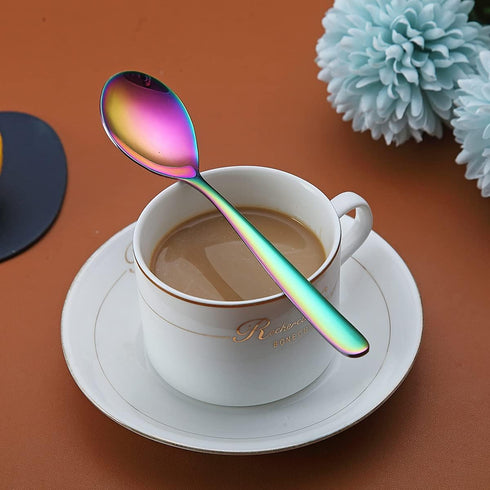 Rainbow Teaspoons, 6 Piece Spoons Silverware, Stainless Steel Small Spoons, Tea Spoons for Home, Kitchen, Restaurant,
